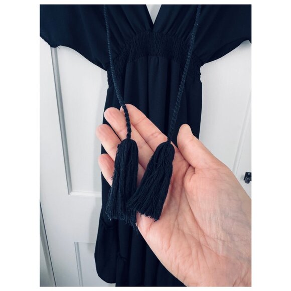 Flying Tomato Black Dolman Sleeve Double V Hi-Lo Hem Ruffle Dress Size Small - Picture 6 of 7